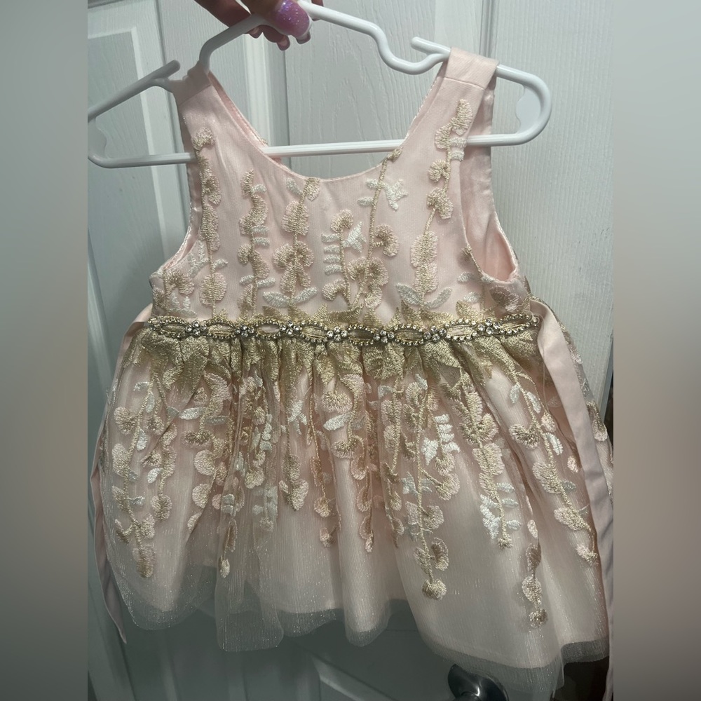 Baby girl pink and gold lace, puff dress size 18 months